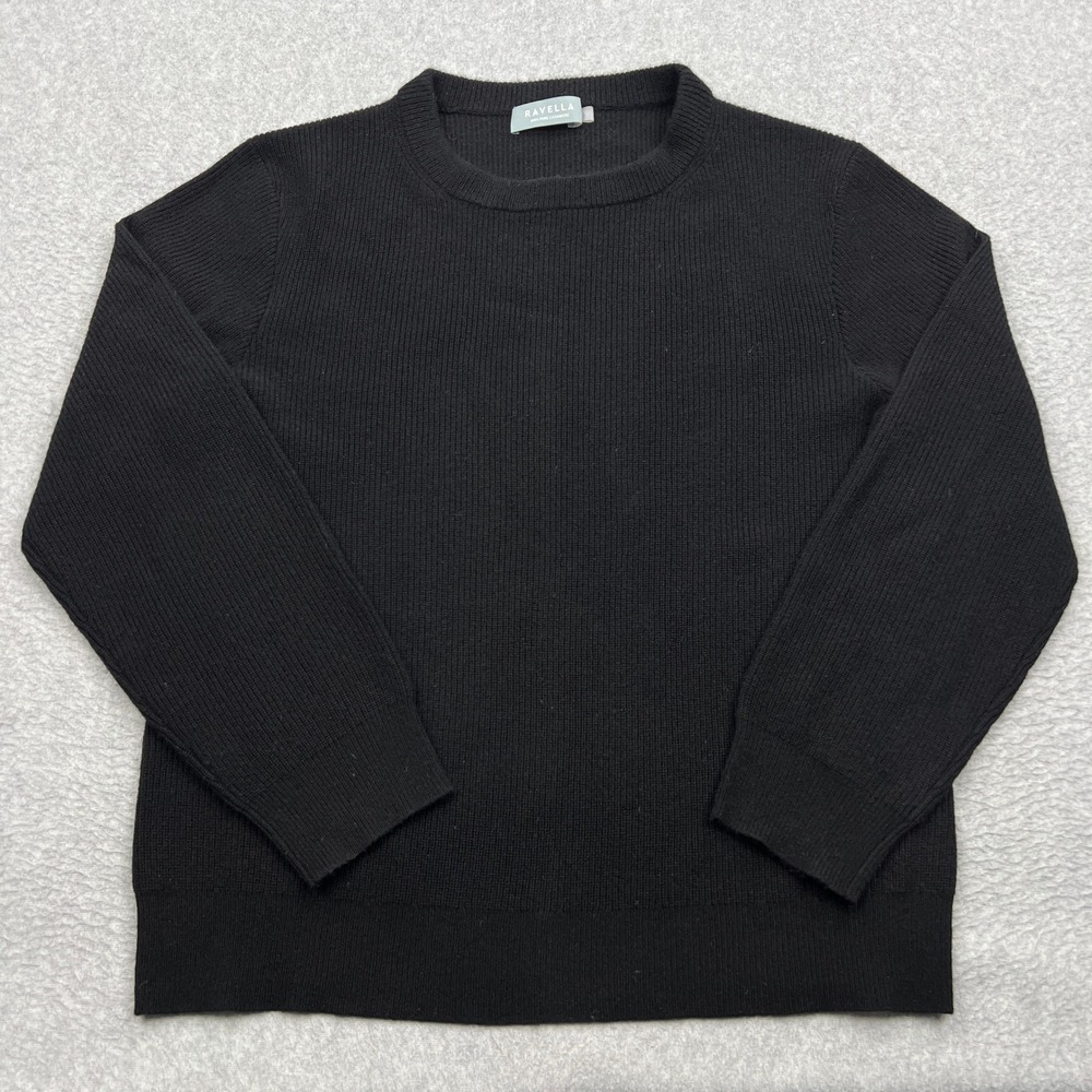 Ravella‎ Sweater Women's Large Black 100% Cashmere Ribbed Knit Crewneck Pullover